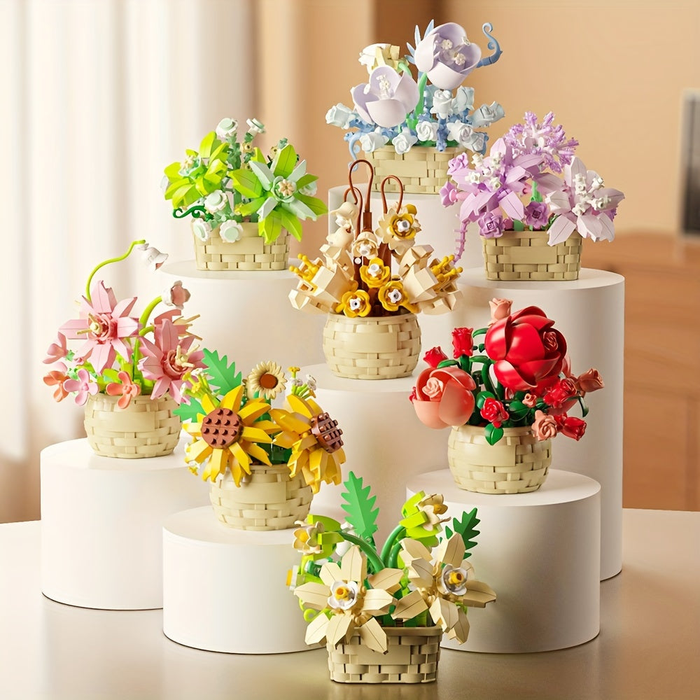 Flower Basket Bricks Toy, Various Flowers Models Building Blocks Toys
