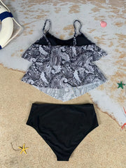 Paisley Print Cami Tops Bikini Set High Stretch Plus Size Modest