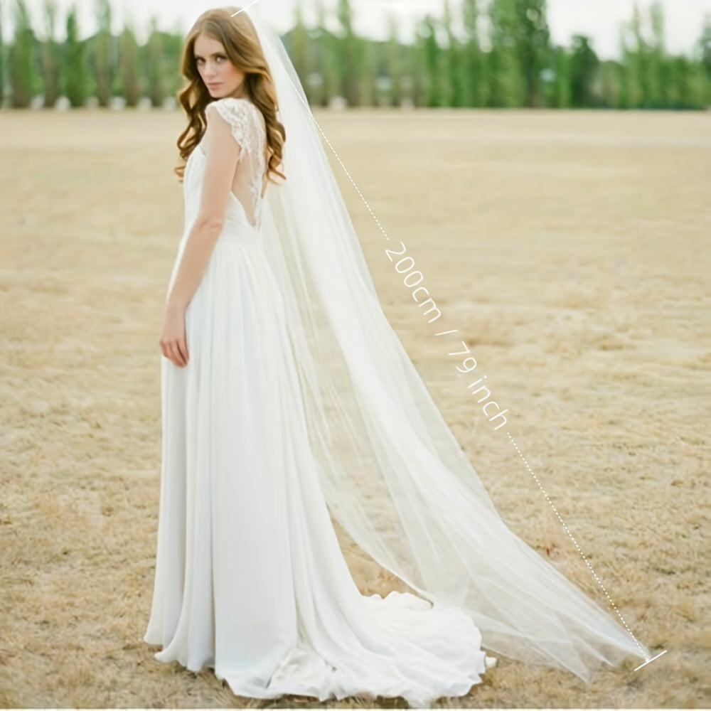 2m Long Ivory Single Layer Head Veil With Comb Bridal Wedding Hair Accessories