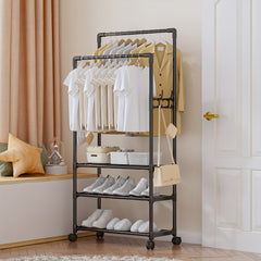 3 Layer Clothes Rack Floor Stand Hat Rack Shoe Hat Rack Movable Bag Storage Rack