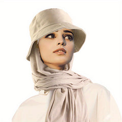Women Jersey Hijab Head Wrap With Bucket Hat Sun Visor
