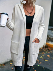 Letter & Heart Print Long Sleeve Hooded Cardigan With Pockets