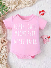 Letter Graphic Print Short Sleeve Onesie for Baby Boys and Girls