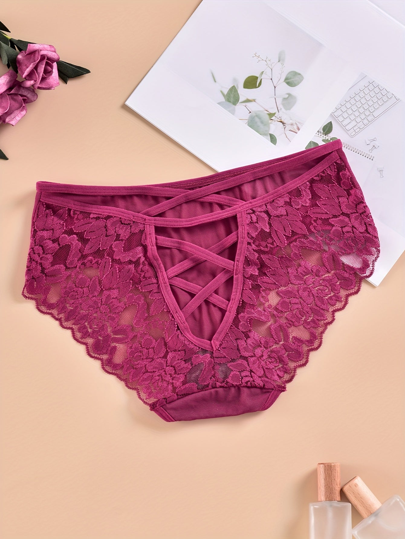 Criss Cross Lace Briefs Cut Out Breathable Panties