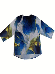Floral Print Long Sleeve Round Neck T Shirt