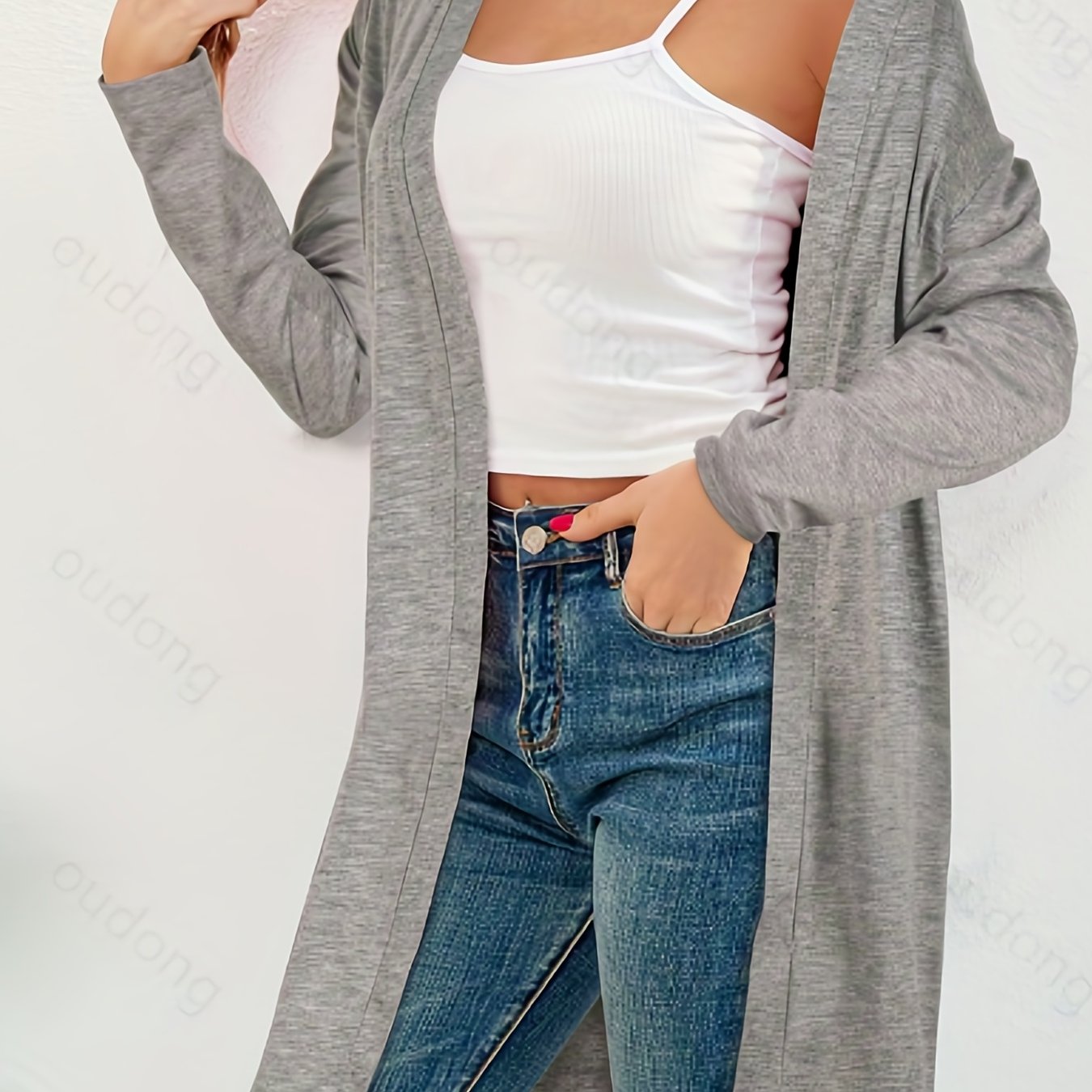 Casual Cardigan Women's Plus Solid Long Sleeve Open Front