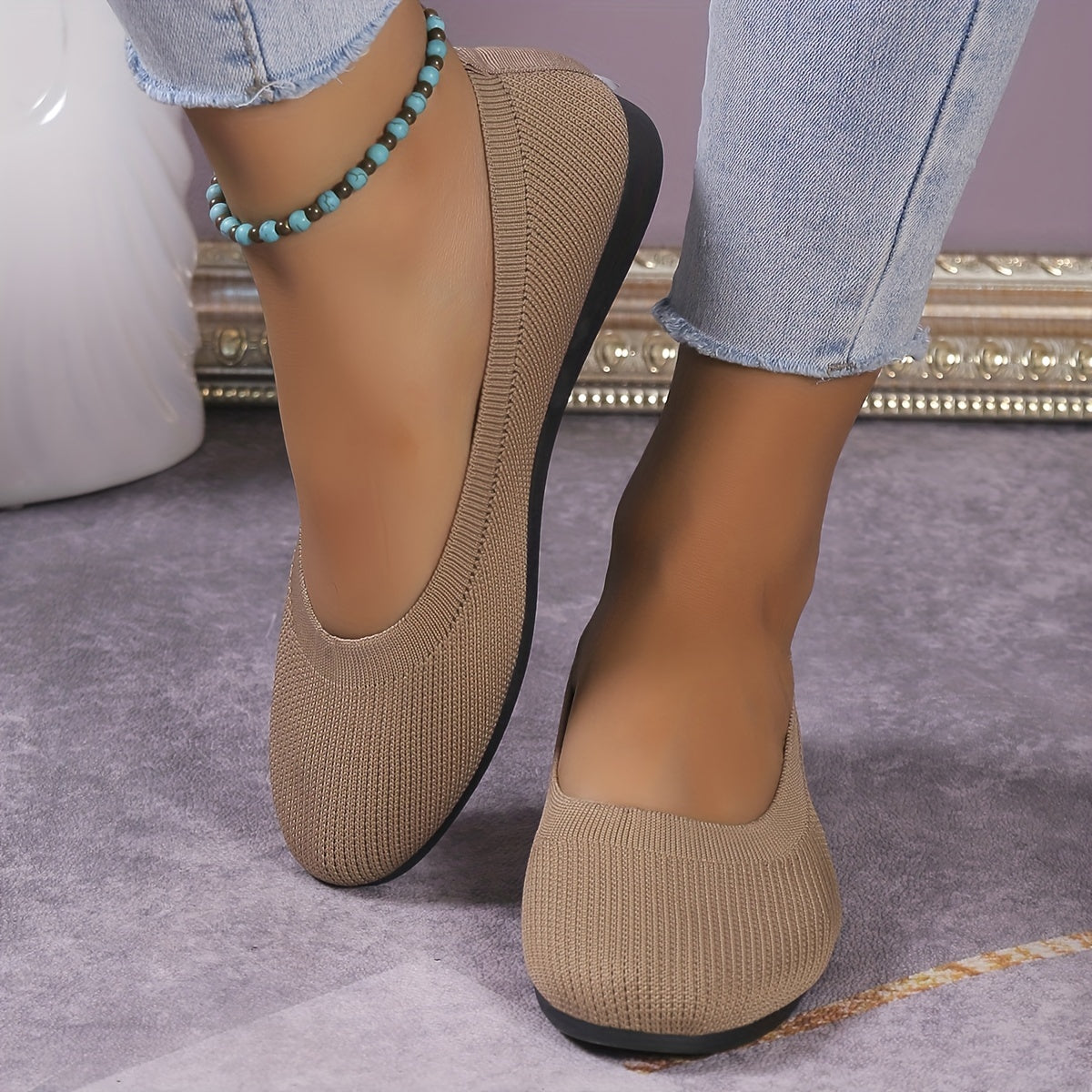 Women's Knitted Ballet Flats Comfy Slip On Shoes