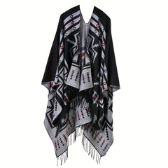 Geometric Print Cashmere Shawl with Tassels