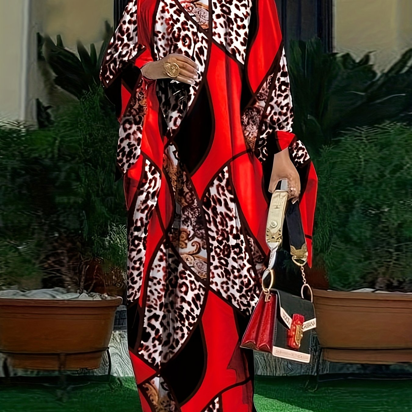 Women's Plus Baroque Print Batwing Sleeve Kaftan Dress