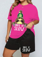 Sloth & Turtle Print Tee & Shorts Pajama Set