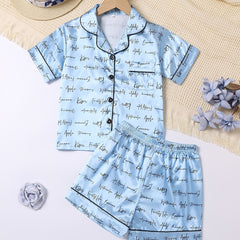Girls Family Pajama Set V Neck Button Short Sleeve Top & Shorts