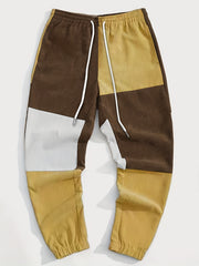 Men's Corduroy Joggers Sweatpants with Drawstring - Casual Block Pants