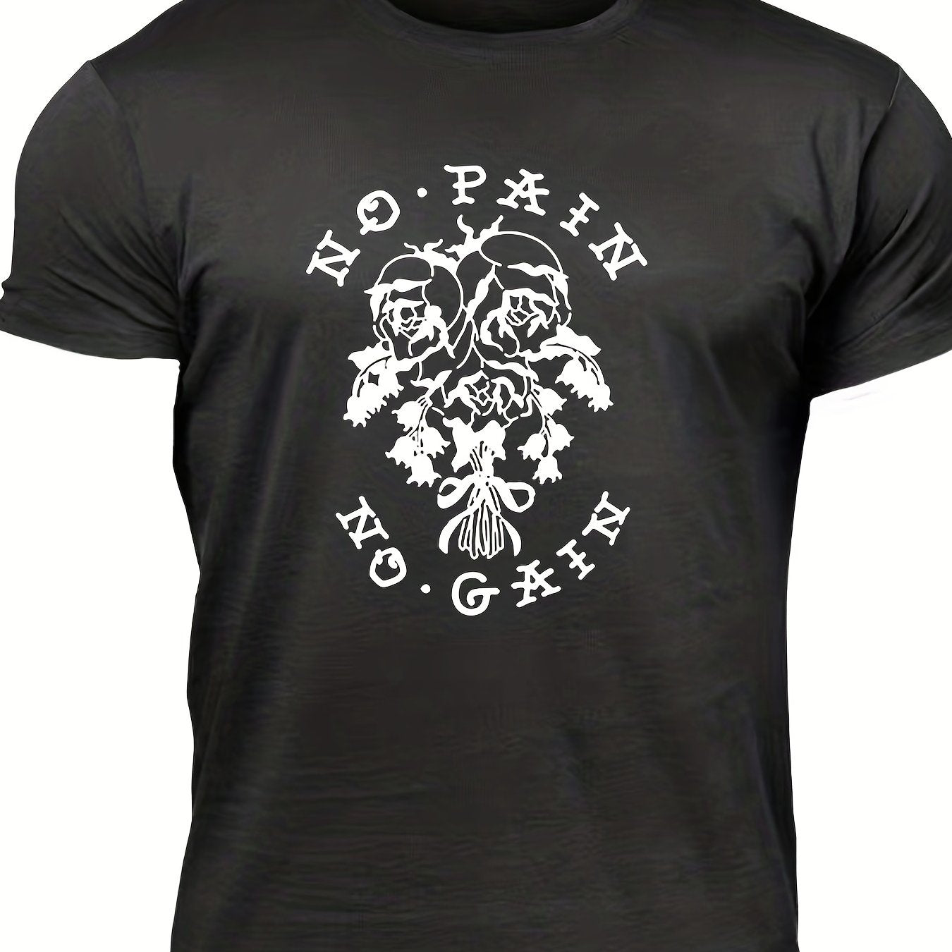 No Pain No Gain Men's Rose Graphic T shirt Crew Neck Tee