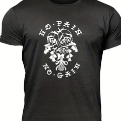 No Pain No Gain Men's Rose Graphic T shirt Crew Neck Tee