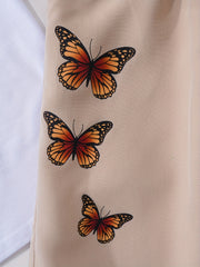 Girls Butterfly Graphic T shirt & Shorts Set for Summer Party
