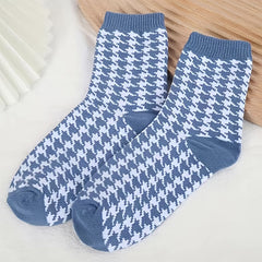 5 Pairs Plaid Striped Crew Socks