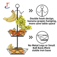 Double Layer Iron Hanging Ring Fruit Basket with Banana Hook