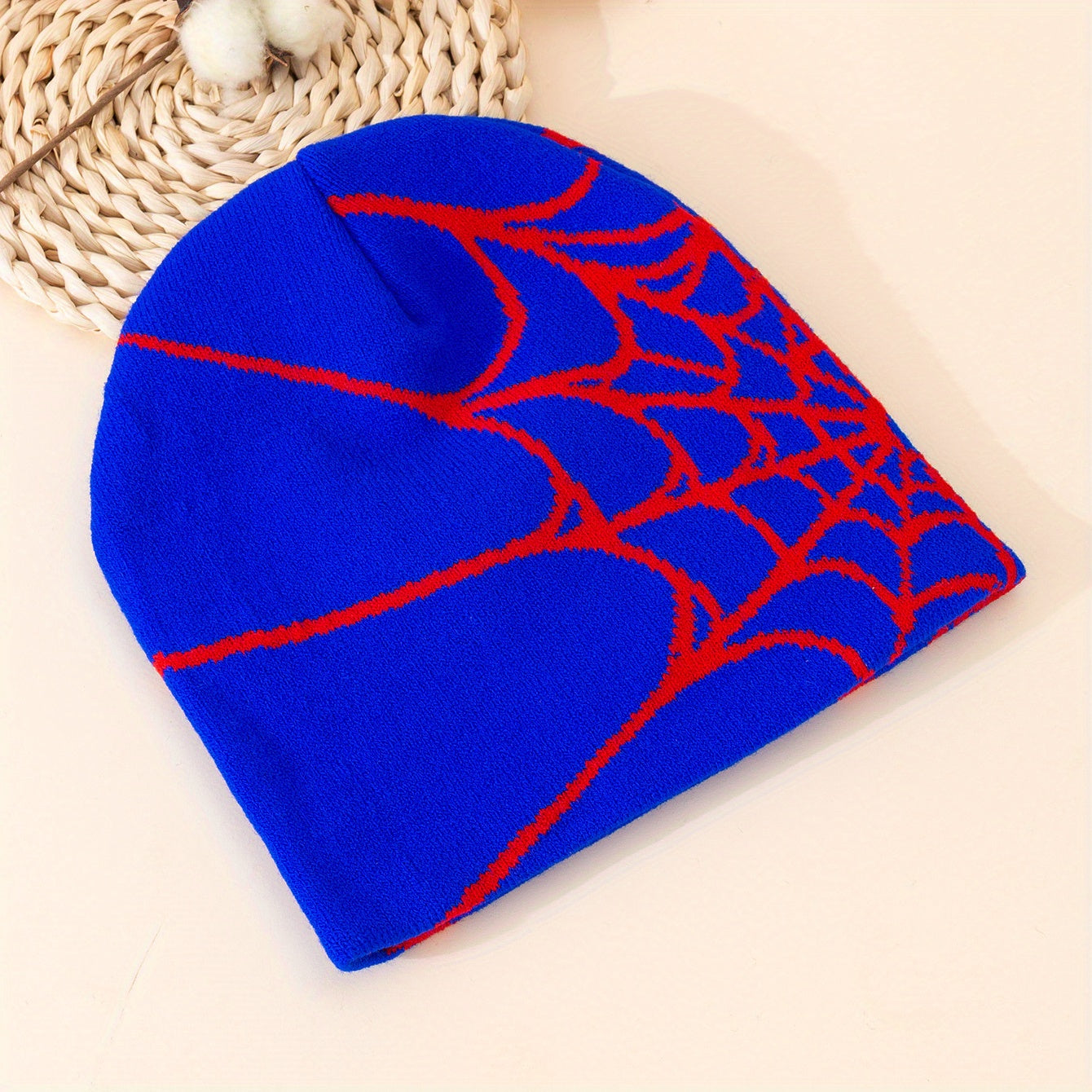 Ear Protection Windproof Knit Beanie Hat Spider Web Embroidery
