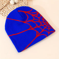 Ear Protection Windproof Knit Beanie Hat Spider Web Embroidery