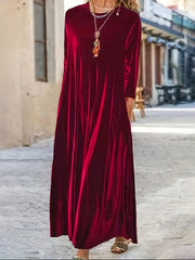 Solid Velvet Long Sleeve Maxi Dress
