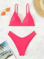 Solid Triangle Spaghetti Straps 2 Piece Set Bikini Swimsuit