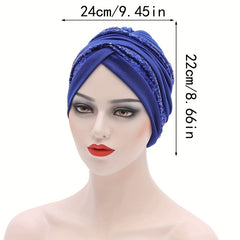 Sequin Turban Cap Solid Head Wrap Elastic Bonnet Beanie Chemo Hats