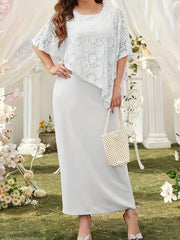 Lace Stitching Cape Sleeve Maxi Dress for Wedding Party