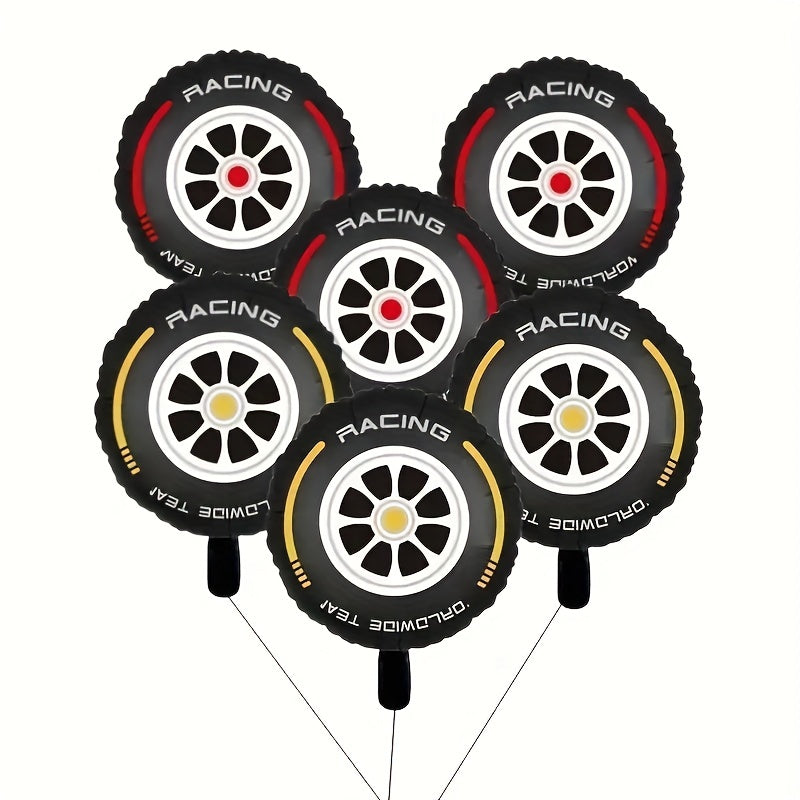 6pcs Racing Theme Tire Balloons Red Yellow Round Decorations