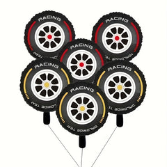 6pcs Racing Theme Tire Balloons Red Yellow Round Decorations