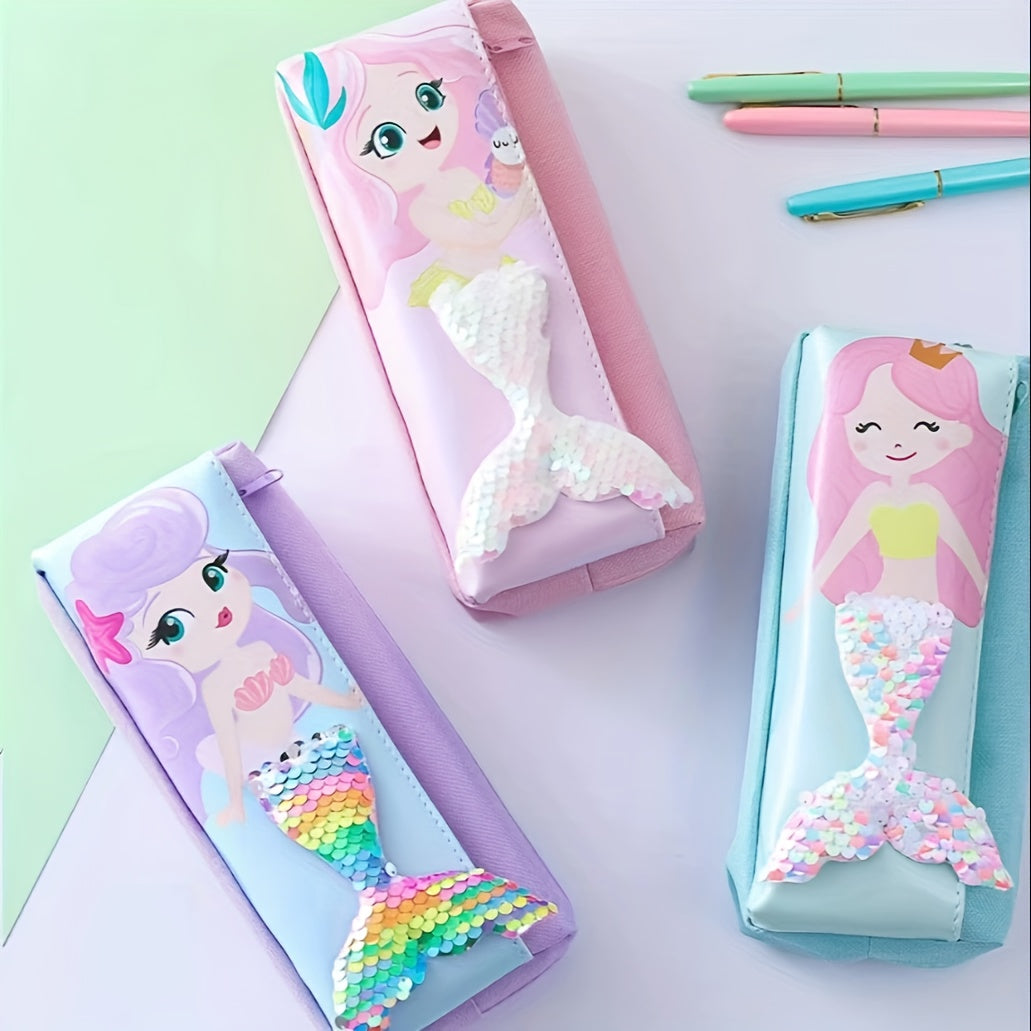 Mermaid Pencil Bag Double Layer Oxford Zipper Pencil Bag