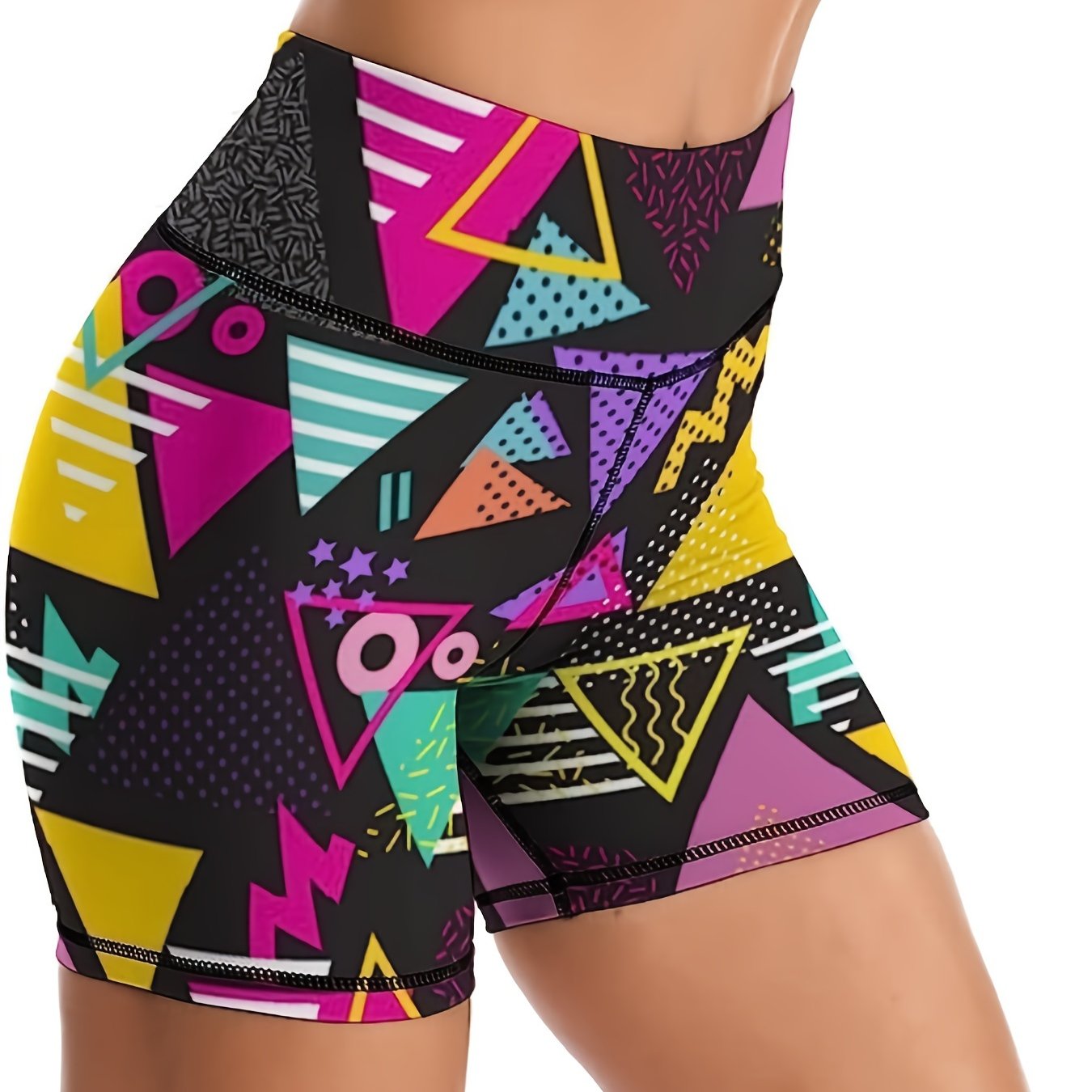 Geometric Pattern Yoga Fitness Shorts High Waist Tummy Control Sports