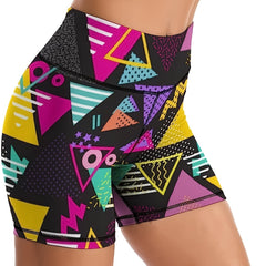 Geometric Pattern Yoga Fitness Shorts High Waist Tummy Control Sports