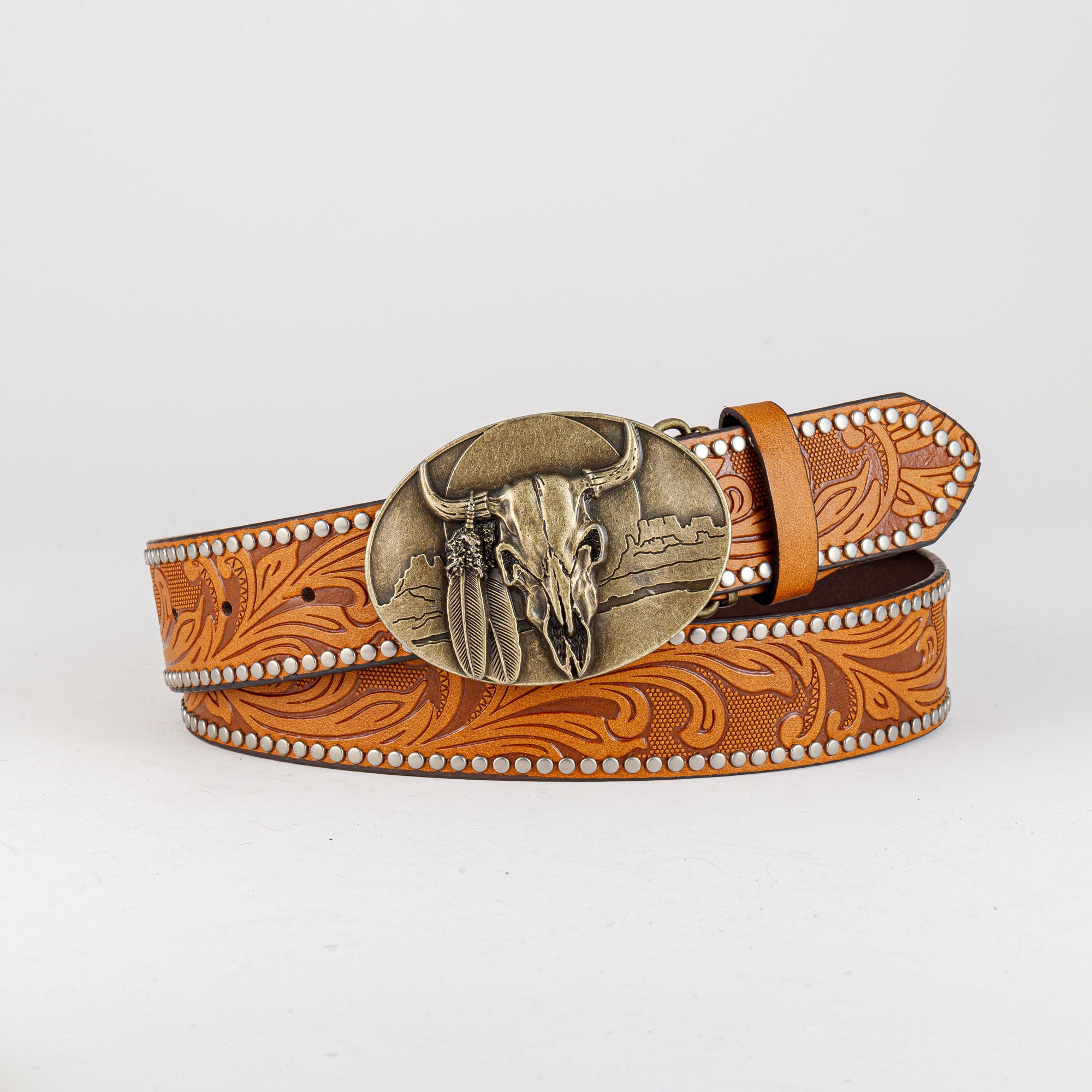 Men's Retro Bull Head Pattern Buckle Belt for Pants Jeans