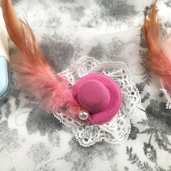 Feathered Lace Trimmed Pink Bow Hair Accessory for Festive Occasions