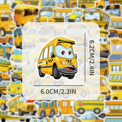 53pcs Yellow School Bus Cartoon Stickers for Kids' Back to School Decorating