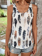 Feather Print Tank Top Sleeveless Summer Top