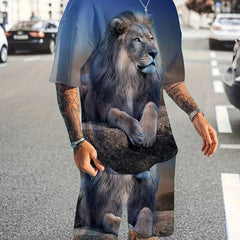 Men's Lion Pattern 3D Print T-shirt & Shorts Set for Fitness