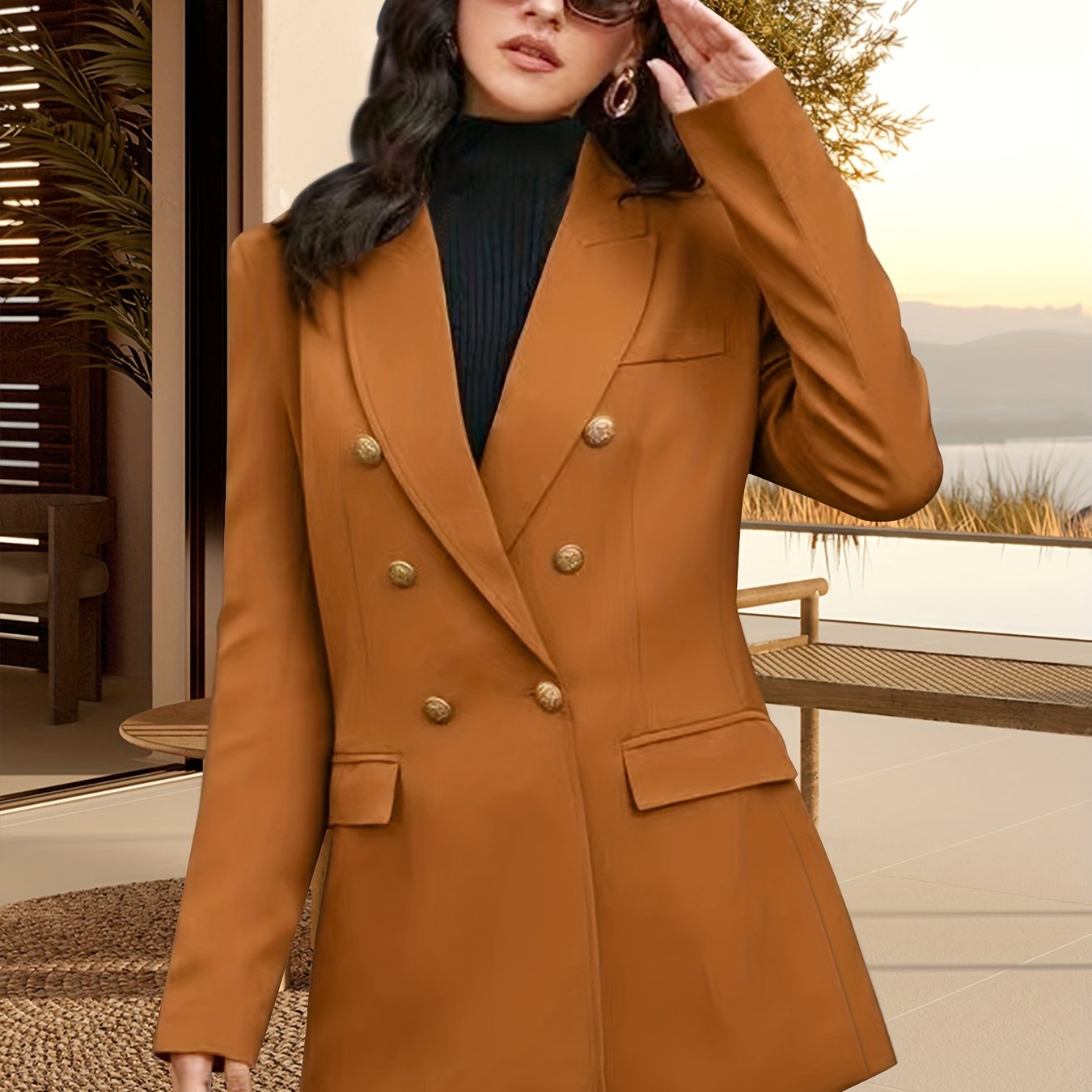 Double Breasted Lapel Neck Blazer Long Sleeve Blazer