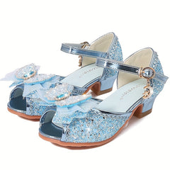 Bowknot Sequin High-heeled Sandals for Girls Lightweight Dress Shoes