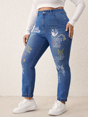 Casual Jeans Women's Plus Graphic Print High Stretch Jeans