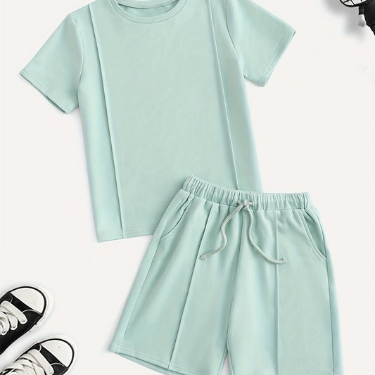 Boys Round Neck T shirt & Shorts 2pcs Set