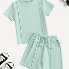 Boys Round Neck T shirt & Shorts 2pcs Set