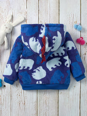 Animal Pattern Hooded Fuzzy Coat for Baby Boys