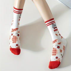 5 Pairs Funny Cartoon Print Crew Socks for Women
