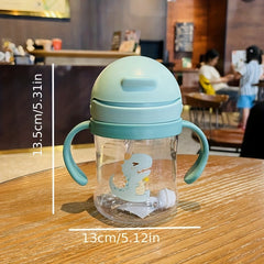 250ml Cartoon Water Cup with Double Handles, Leakproof Straw Bottle for Outdoor