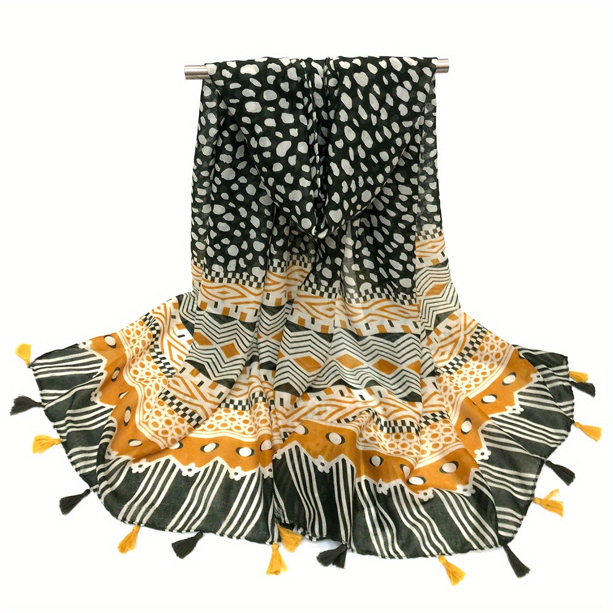 Vintage Geometric Print Scarf Boho Tassel Shawl Windproof Head Wrap