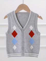 Boys College V Neck Knitted Sleeveless Fitness Sweater Vest