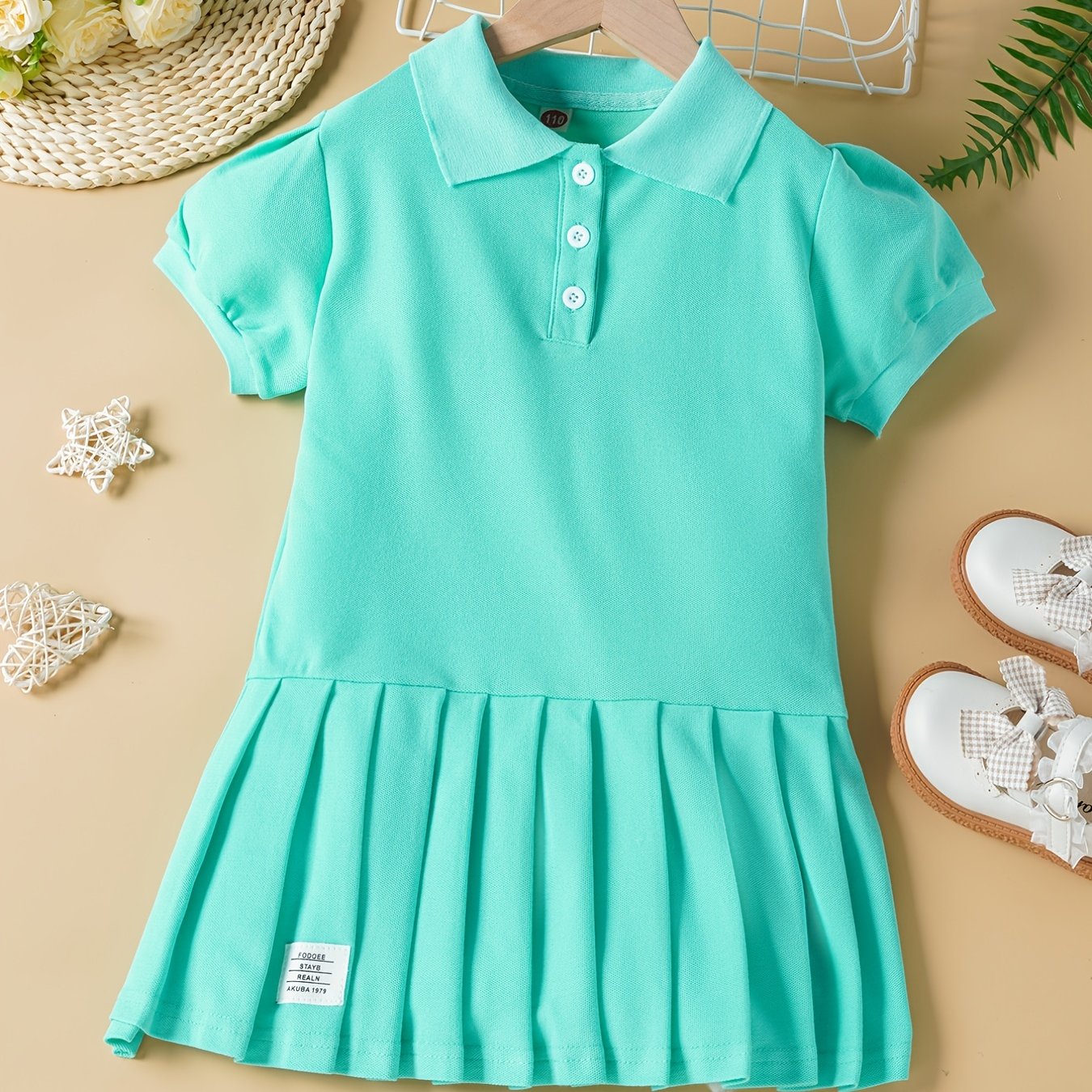 Girls Casual Polo Neck Uniform Dress For Summer Holiday Kids Clothes
