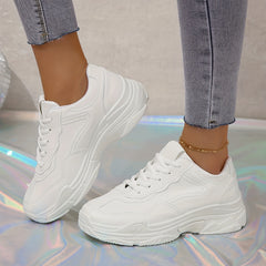 Women's Solid Platform Sneakers Lace Up Round Toe Shoes