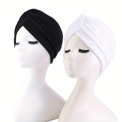 2pcs Knot Crinkle Turban Cap & Headwrap Elastic Head Scarf Bonnet